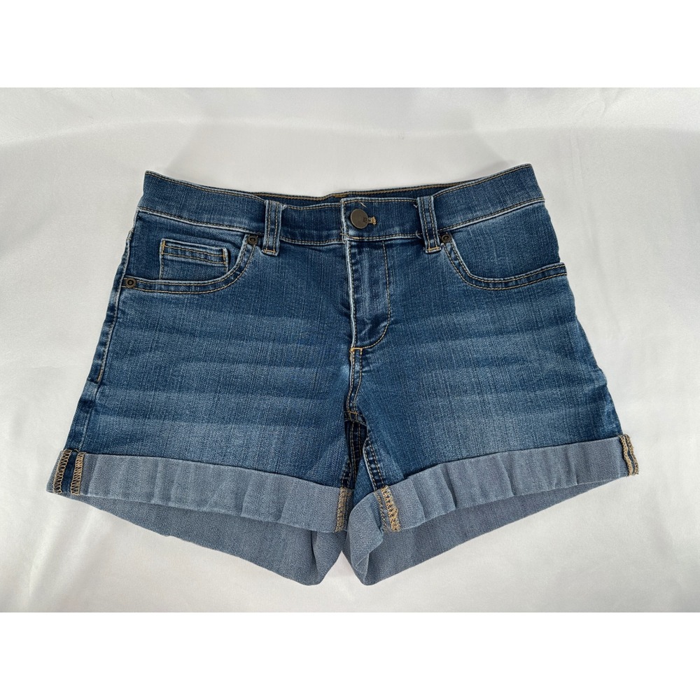 New York & Company Denim Shorts Women 0 Blue Medium Wash Cuffed Stretch Mid Rise